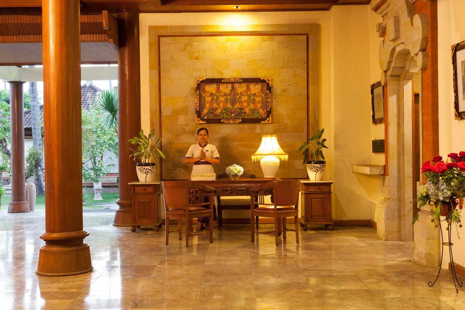 Staff greeting from manager's front desk