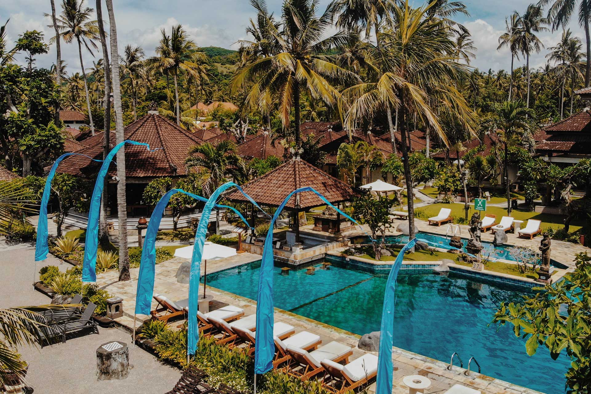 Aerial view of the swimming pool and Hasta Putra Bar